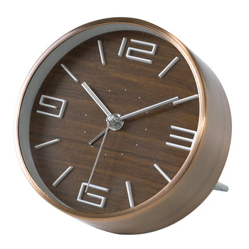 Bedside Analog Alarm Clock - Copper Finish, Round Frame